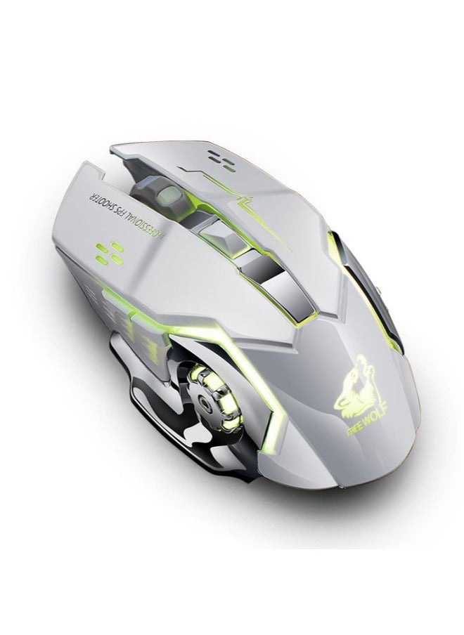 BURAQ FREEDOM-WOLF X8 2400 DPI 6 Keys 2.4G Wireless Charging Silent Luminous Gaming Mechanical Mouse(White)  - Image 2
