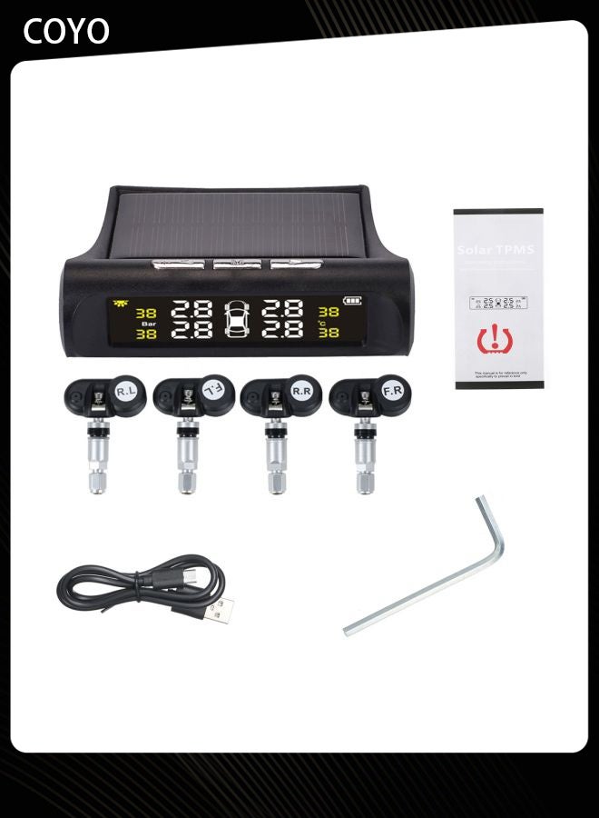 COYO جهاز مراقبة ضغط الإطارات - مجموعة من 4 حساسات TPMS تعمل بالطاقة الشمسية مع شاشة LCD، نظام إنذار تلقائي، تركيب سهل - Image 2