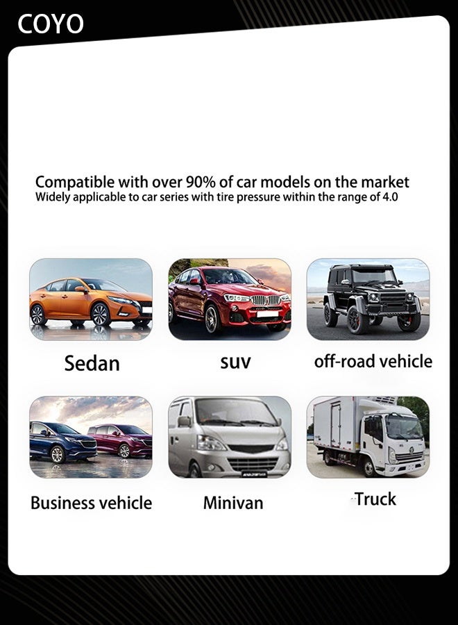 COYO جهاز مراقبة ضغط الإطارات - مجموعة من 4 حساسات TPMS تعمل بالطاقة الشمسية مع شاشة LCD، نظام إنذار تلقائي، تركيب سهل - Image 3