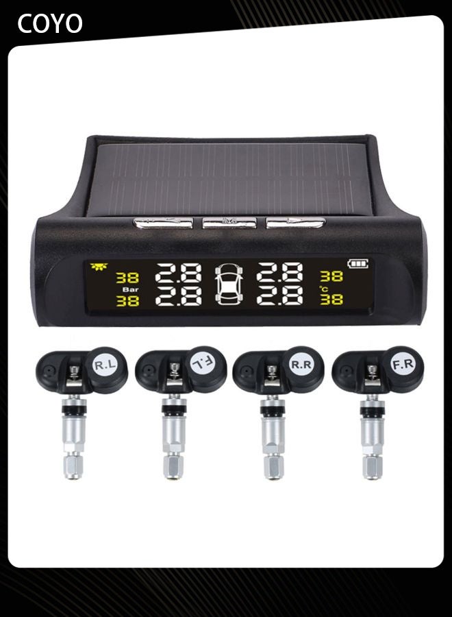COYO جهاز مراقبة ضغط الإطارات - مجموعة من 4 حساسات TPMS تعمل بالطاقة الشمسية مع شاشة LCD، نظام إنذار تلقائي، تركيب سهل - Image 1