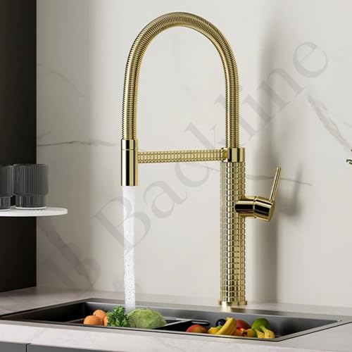 B Backline Brass Mixer tap for Kitchen Sink/Pull Out Kitchen Faucet tap/Hot & Cold-Water Mixer/360° Rotatable Kitchen Sink tap Faucet/Table Mounted (Gold) - Image 1