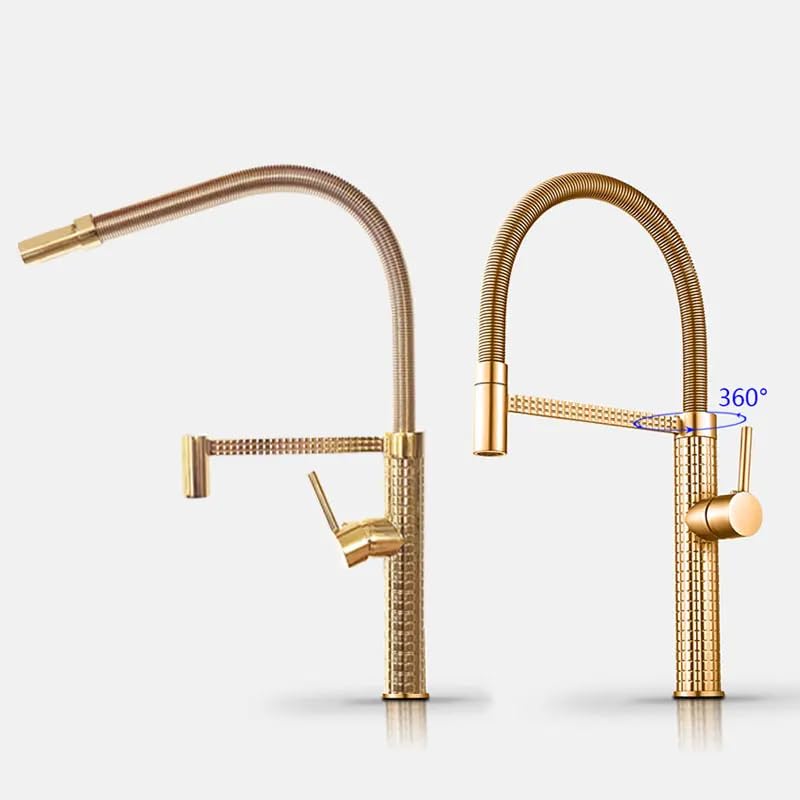 B Backline Brass Mixer tap for Kitchen Sink/Pull Out Kitchen Faucet tap/Hot & Cold-Water Mixer/360° Rotatable Kitchen Sink tap Faucet/Table Mounted (Gold) - Image 4