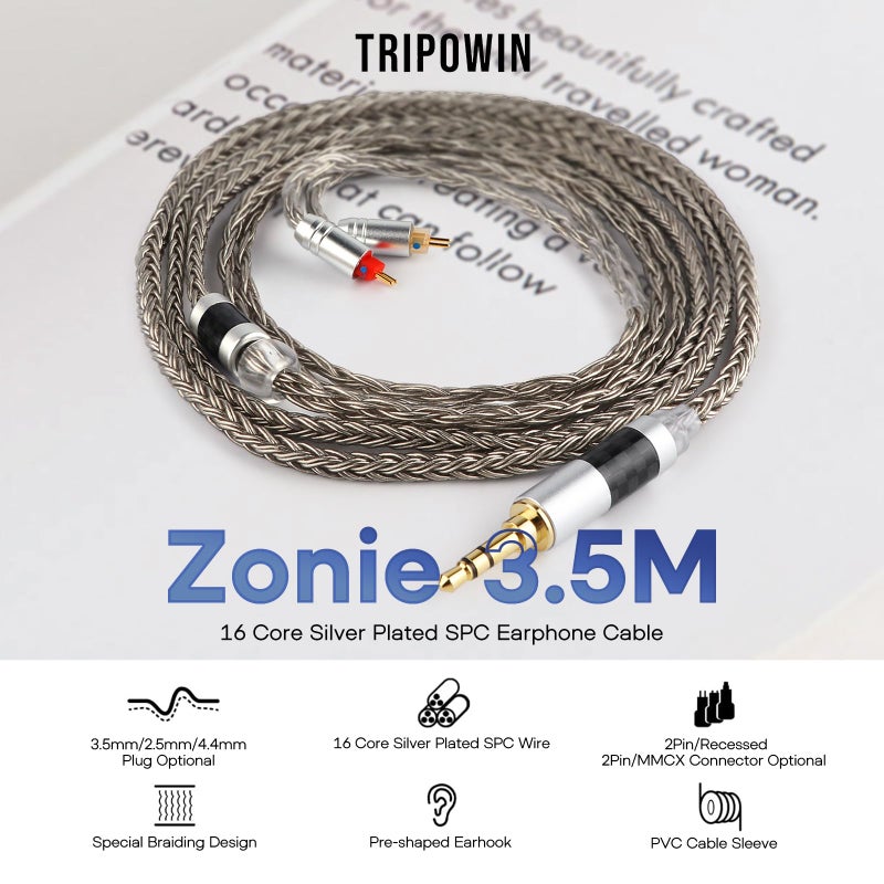 Linsoul Tripowin Zonie 16 Core Silver Plated IEM Cable, 2pin 0.78mm, 3.5mm - Image 2