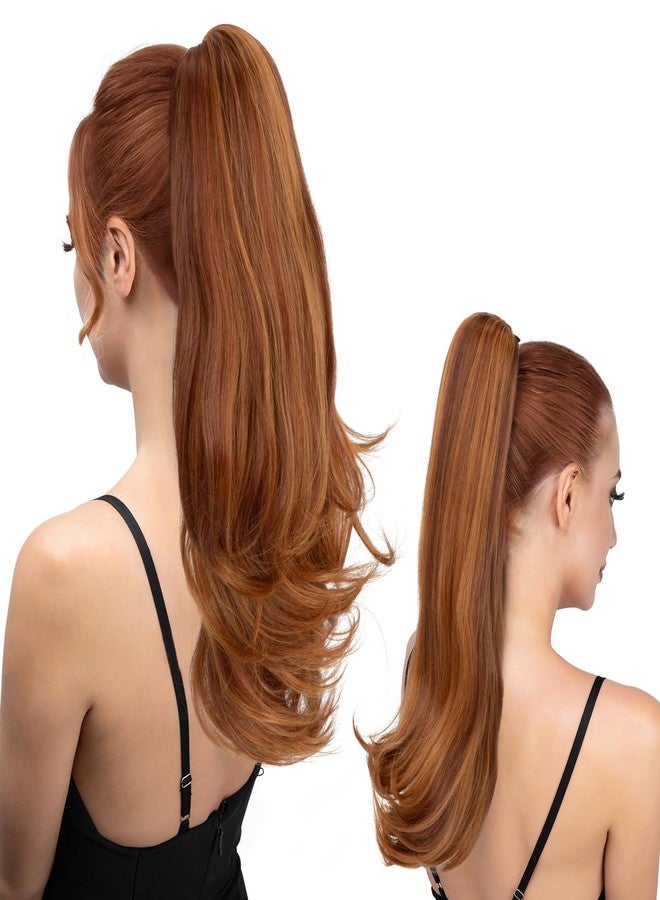 youngways Clip in Ponytail Extension 18 Inch Pony Tails Hair Extensions for Women Long Straight Curly Tail Ponytail Hair piece Synthetic Fake Versatile Pony (Tizian Red) - Image 1