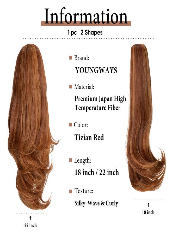 youngways Clip in Ponytail Extension 18 Inch Pony Tails Hair Extensions for Women Long Straight Curly Tail Ponytail Hair piece Synthetic Fake Versatile Pony (Tizian Red) - Image 3