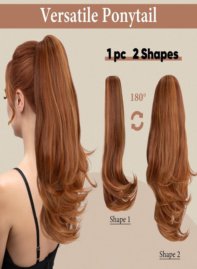 youngways Clip in Ponytail Extension 18 Inch Pony Tails Hair Extensions for Women Long Straight Curly Tail Ponytail Hair piece Synthetic Fake Versatile Pony (Tizian Red) - Image 2