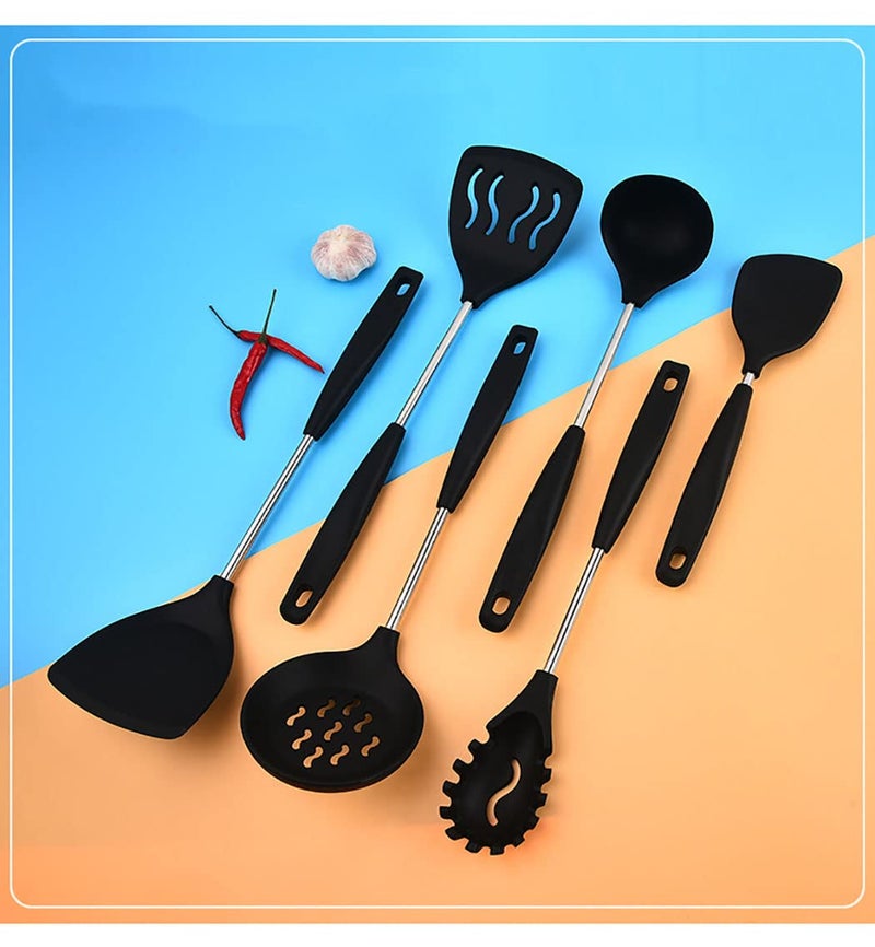 FS COOL مجموعة ملعقة أرز سيليكون FS COOL غير لاصقة ملعقة أرز مغرفة أرز ملعقة سباتولا أرز ملعقة طهي أرز تعمل مع الأرز أو البطاطس المهروسة أو أكثر (أسود، مجموعة من 1) - Image 5