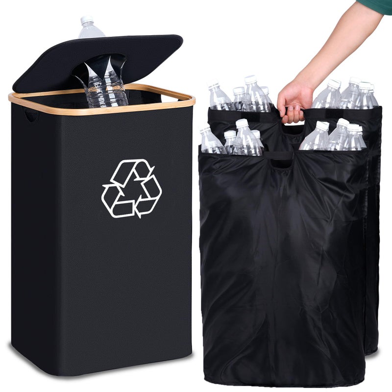 efluky Recycling Bin for Kitchen 26 Gallon, 100L Recycle Bin with 2 Removeable and Reusable Inner Bag, Large Recycling bin with lid for Bottle Can Plastice Stickers (Black) - Image 1