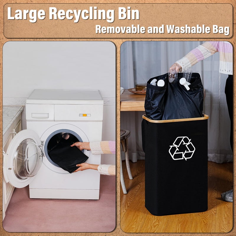 efluky Recycling Bin for Kitchen 26 Gallon, 100L Recycle Bin with 2 Removeable and Reusable Inner Bag, Large Recycling bin with lid for Bottle Can Plastice Stickers (Black) - Image 3