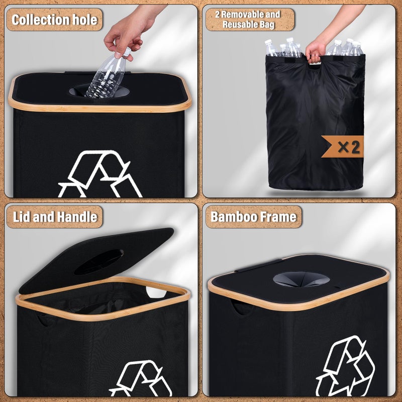 efluky Recycling Bin for Kitchen 26 Gallon, 100L Recycle Bin with 2 Removeable and Reusable Inner Bag, Large Recycling bin with lid for Bottle Can Plastice Stickers (Black) - Image 4
