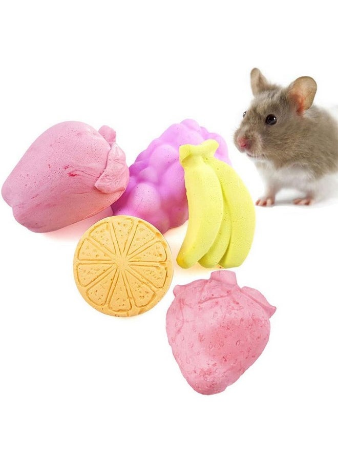Hamiledyi Hamiledyi 5 Pcs Chinchilla Lava Blocks Fruit Shaped Rabbit Chew Toys Bunny Lava Teeth Grinding Square Stone Small Animal Mineral Calcium Stone for Hamsters Rabbit Chinchillas Squirrel Mouse Rat Parrot  - Image 1