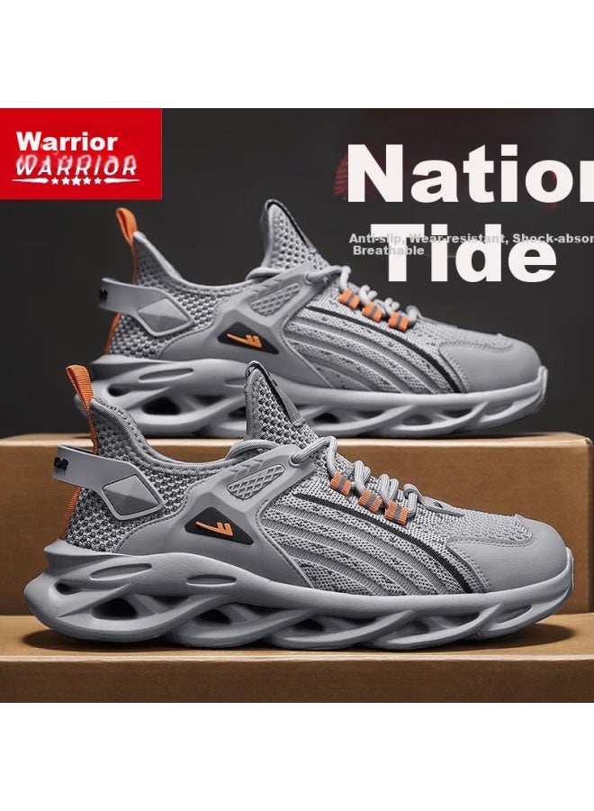 Warrior Men'S Summer Breathable Sports Casual Ultra-Light Soft Bottom Shock-Absorbing Thin Flyknit Mesh Shoes Grey Size 44