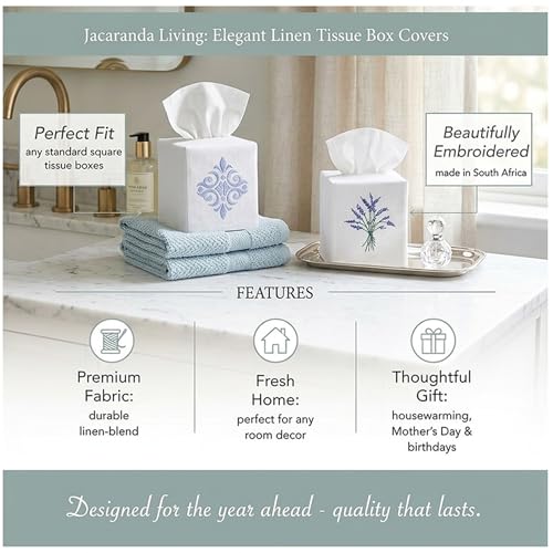 Jacaranda Living Square Tissue Box Cover, Linen/Cotton Fabric Tissue Holder, Decorative Cloth Tissue Cube Cover, Embroidered Bee Designs, Napoleon Bee Wreath (Cream) - Image 4