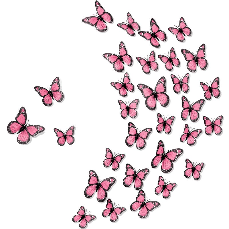 Chuangdi Monarch Butterfly Decoration 3 Size Fake Butterflies Realistic Butterfly Crafts Artificial Butterfly Wall Decor for Classroom Home Bedroom Birthday Party Decorations(Pink  48 Pack) - Image 1