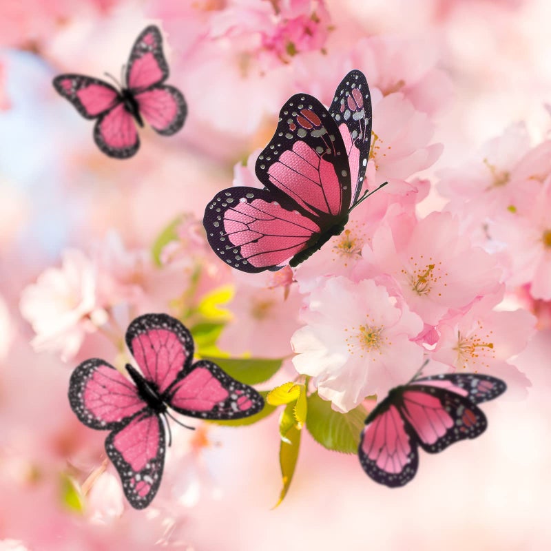 Chuangdi Monarch Butterfly Decoration 3 Size Fake Butterflies Realistic Butterfly Crafts Artificial Butterfly Wall Decor for Classroom Home Bedroom Birthday Party Decorations(Pink  48 Pack) - Image 4