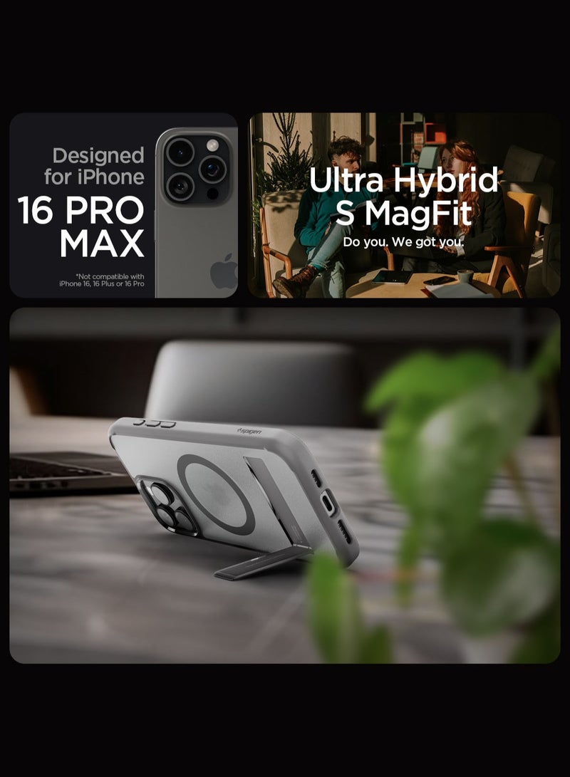 Spigen غطاء موبايل ألترا هايبرد إس ماج فيت لأيفون 16 برو ماكس مع خاصية ماج سيف ودعامة - رمادي فاتح - Image 2