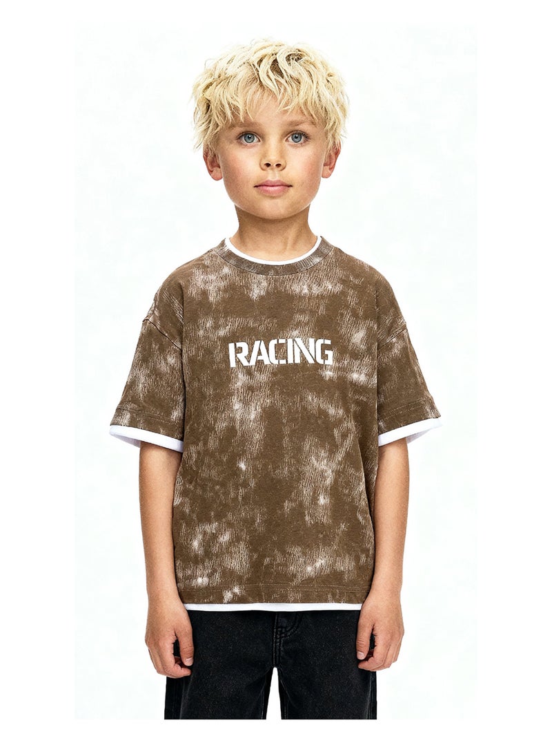 Andora Boys Tie-Dye Slip On Casual Tee - Brown - Image 1