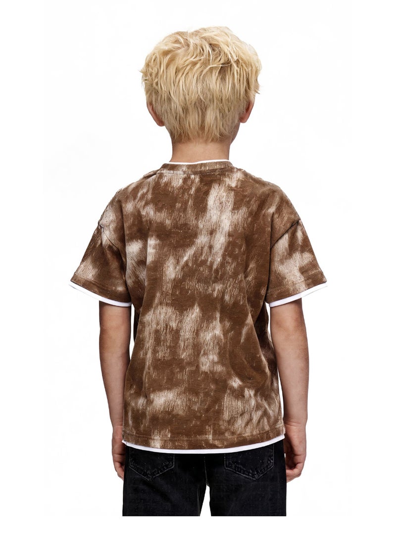 Andora Boys Tie-Dye Slip On Casual Tee - Brown - Image 4