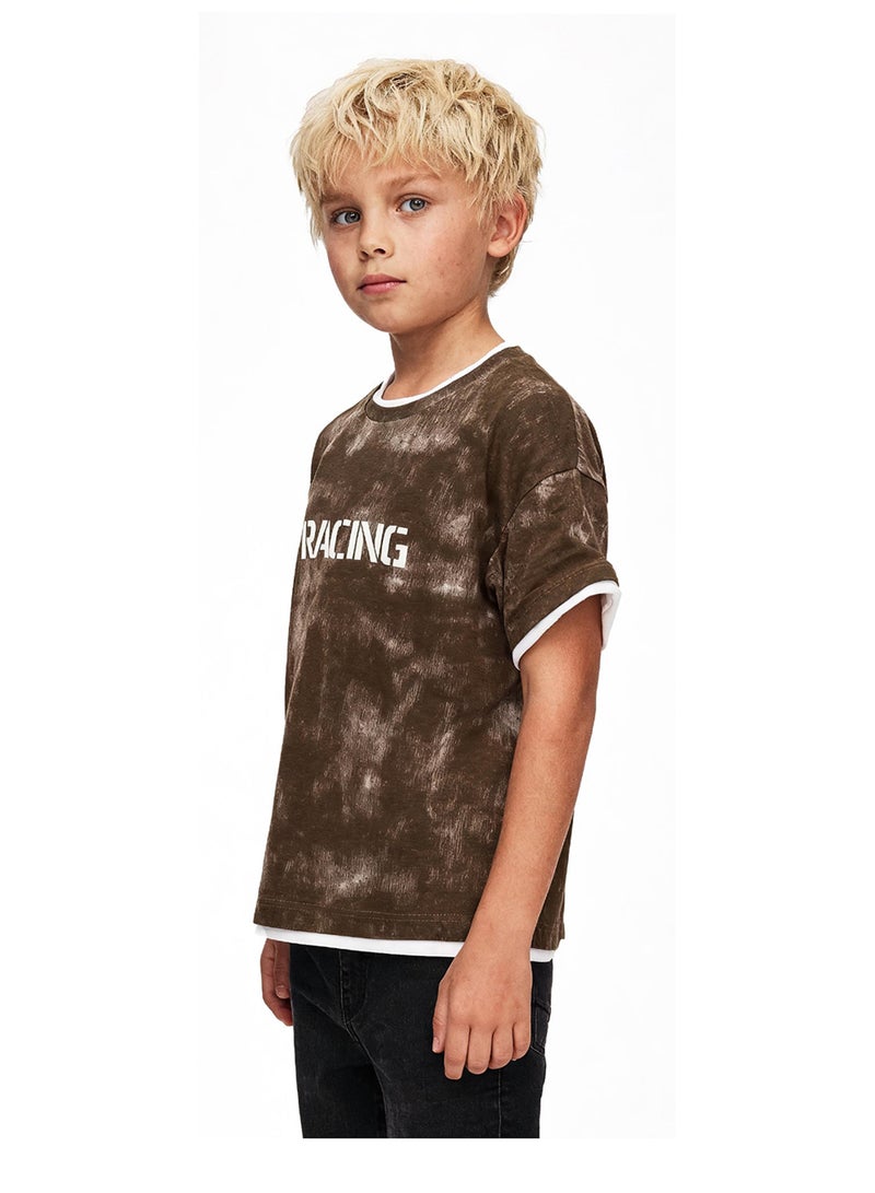 Andora Boys Tie-Dye Slip On Casual Tee - Brown - Image 3