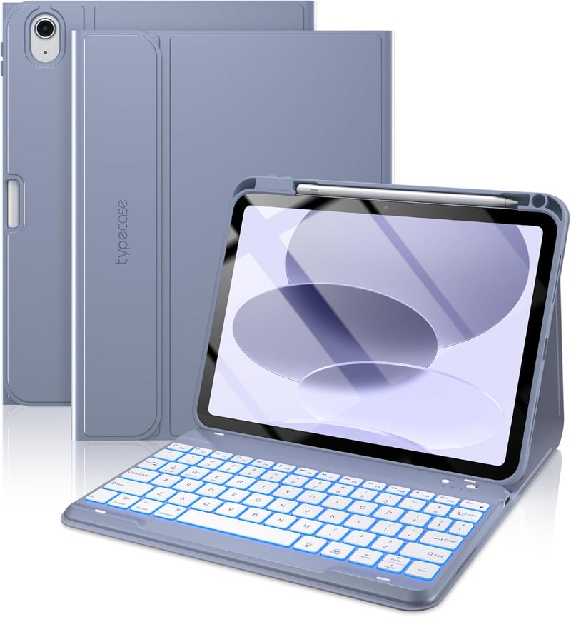 typecase غلاف لوحة مفاتيح تيبكيس فوليو لآيباد الجيل العاشر 10.9 بوصة (2022) وآيباد الجيل الحادي عشر (A16، 2025)، لوحة مفاتيح مغناطيسية لاسلكية قابلة للفصل، إضاءة خلفية بسبعة ألوان، رفيع وخفيف، حامل قلم – اللافندر - Image 1