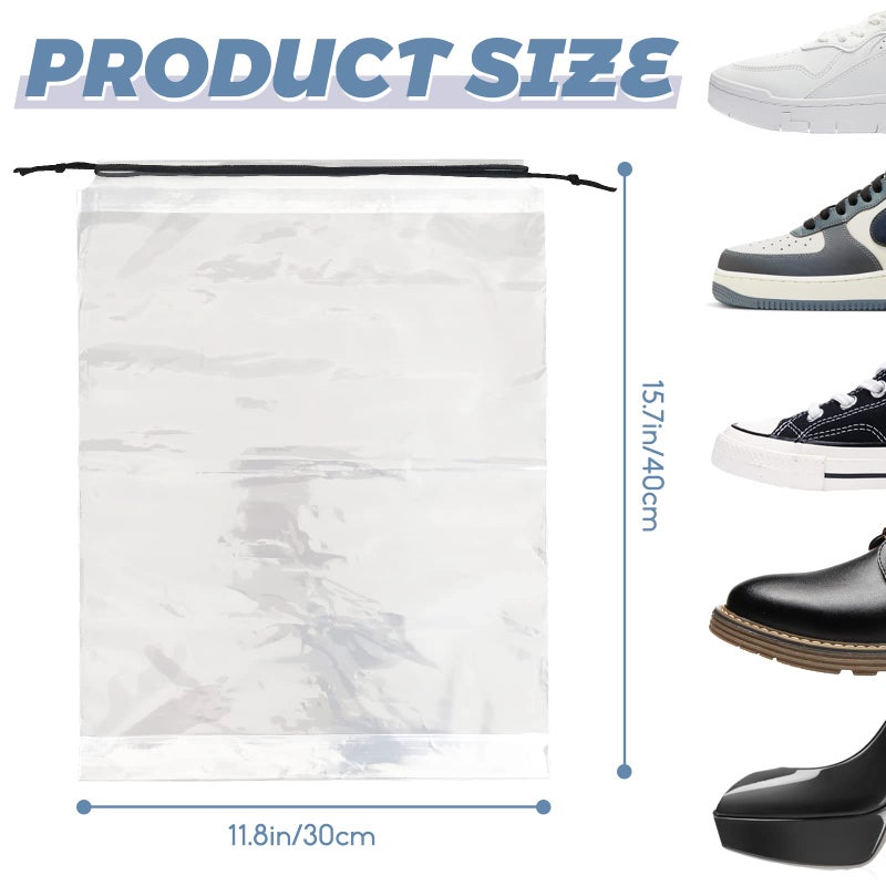 Irrmshr 50 Pcs Shoe Bags for Travel,Large Transparent Travel Shoe Bags for Packing,Clear Plastic Drawstring Bags Shoe Dust Bags,Portable Shoes Organizers Pouch with Rope for Men and Women - Image 2
