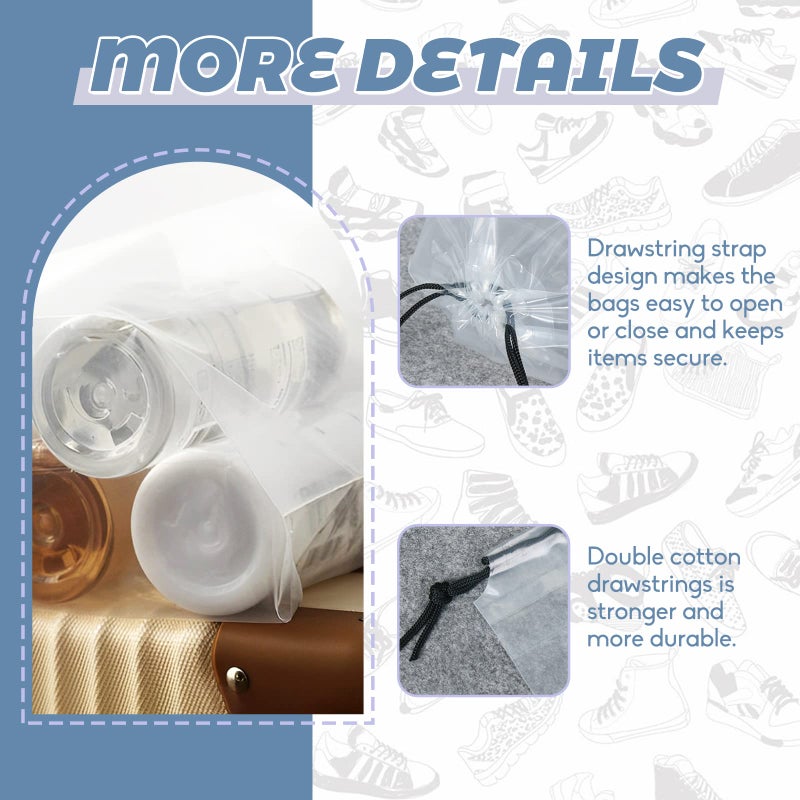 Irrmshr 50 Pcs Shoe Bags for Travel,Large Transparent Travel Shoe Bags for Packing,Clear Plastic Drawstring Bags Shoe Dust Bags,Portable Shoes Organizers Pouch with Rope for Men and Women - Image 4