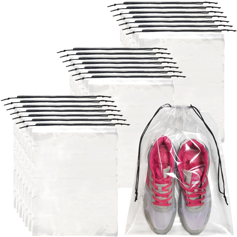 Irrmshr 50 Pcs Shoe Bags for Travel,Large Transparent Travel Shoe Bags for Packing,Clear Plastic Drawstring Bags Shoe Dust Bags,Portable Shoes Organizers Pouch with Rope for Men and Women - Image 1