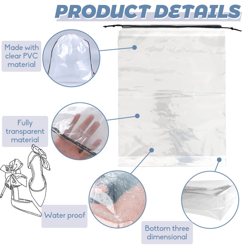 Irrmshr 50 Pcs Shoe Bags for Travel,Large Transparent Travel Shoe Bags for Packing,Clear Plastic Drawstring Bags Shoe Dust Bags,Portable Shoes Organizers Pouch with Rope for Men and Women - Image 3