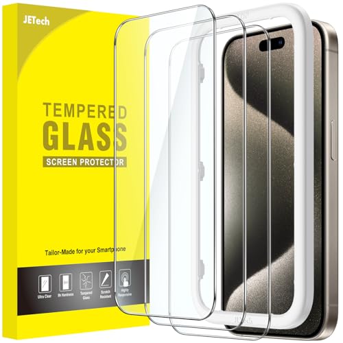 JETech Screen Protector for iPhone 15 Pro Max 67Inch Tempered Glass Film with Easy Installation Tool CaseFriendly HD Clear 3Pack - Image 1