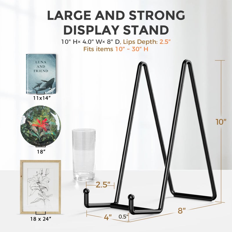 TRLife TR-LIFE 10 Inch Large Plate Stands for Display - Metal Plate Holder Display Stand + Picture Frame Holder Stand + Small Easels for Decorative Platter, Book, Plaques, Photo, Tabletop Art (2 Pack) - Image 2