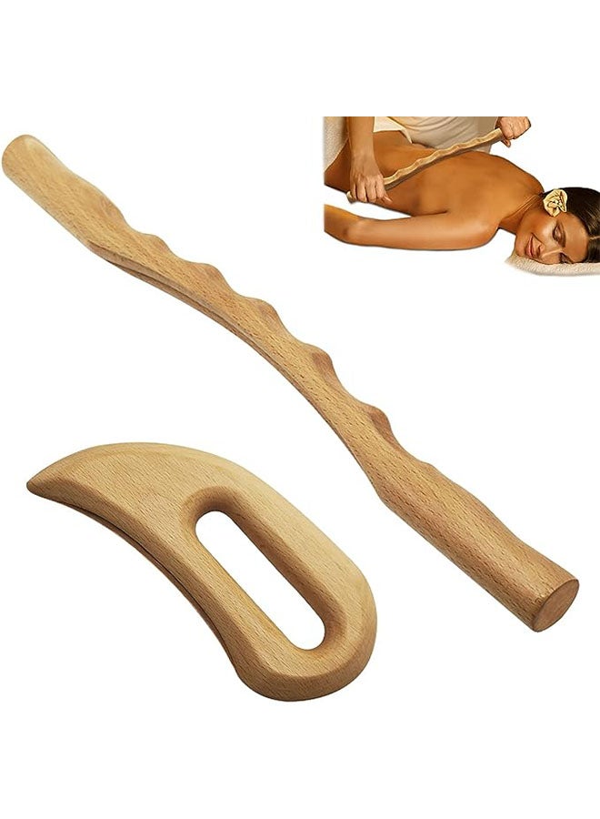 كابتن تيك قطعتان من أدوات تدليك غوا شا الخشبية، أدوات التدليك الخشبية تتضمن أدوات تدليك العلاج الخشبي، أداة التصريف اللمفاوي، أداة غواشا الخشبية لمكافحة السيلوليت، العلاج الصناعي، هدية مثالية لأصدقائك - Image 1