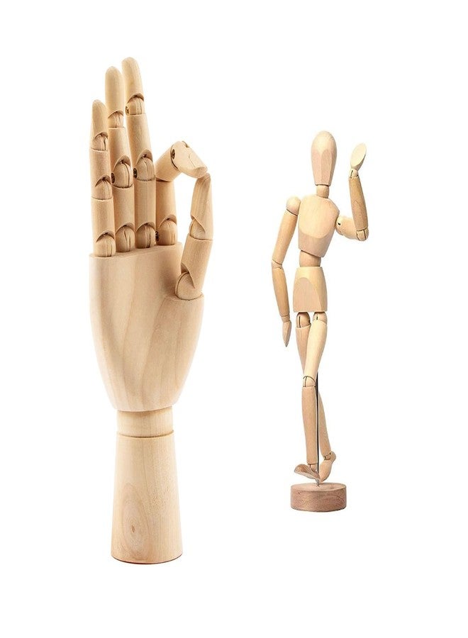 Haniforever 2-Pack 12" Art Drawing Hand Model,8" Artist Wooden Mannequin Figure Human People Dolls Manikin Supplies Stop Motion Figure Kit,Wooden Tools Posable Figure for Drawing,Painting,Sketching - Image 1