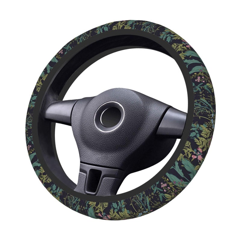 FJyuanqi Vintage Daisy Leaves Flowers Steering Wheel Cover for Women, Anti-Slip Elastic Breathable Soft Rubber Car Steering Wheel Protective Cover, Universal 15 Inch Fit for Cars, Auto, SUVs - Image 5