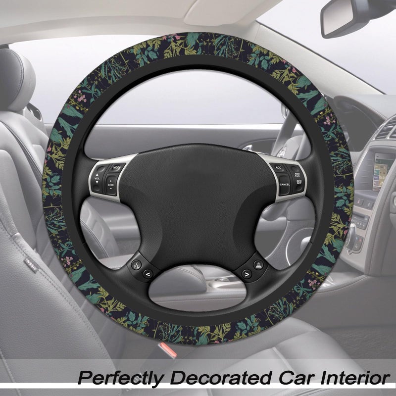 FJyuanqi Vintage Daisy Leaves Flowers Steering Wheel Cover for Women, Anti-Slip Elastic Breathable Soft Rubber Car Steering Wheel Protective Cover, Universal 15 Inch Fit for Cars, Auto, SUVs - Image 2