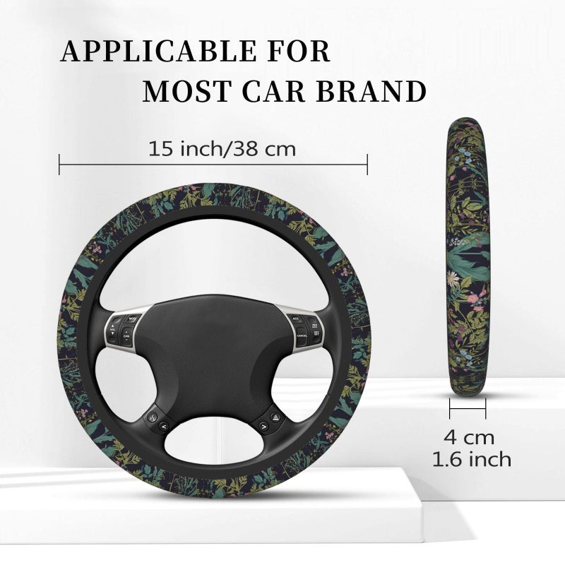 FJyuanqi Vintage Daisy Leaves Flowers Steering Wheel Cover for Women, Anti-Slip Elastic Breathable Soft Rubber Car Steering Wheel Protective Cover, Universal 15 Inch Fit for Cars, Auto, SUVs - Image 4