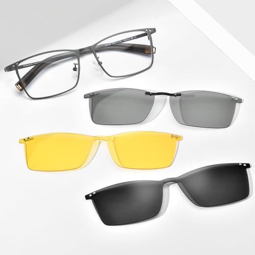 FONEX Pure Titanium Glasses Frame Men Square Magnet Clip On Eyeglasses with Polarized Lens (F85760_Gray) - Image 2