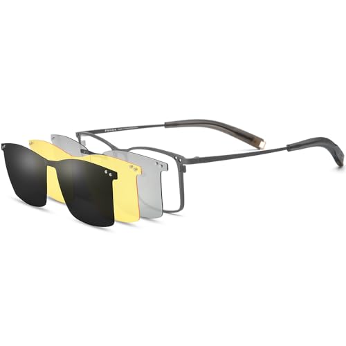 FONEX Pure Titanium Glasses Frame Men Square Magnet Clip On Eyeglasses with Polarized Lens (F85760_Gray) - Image 1