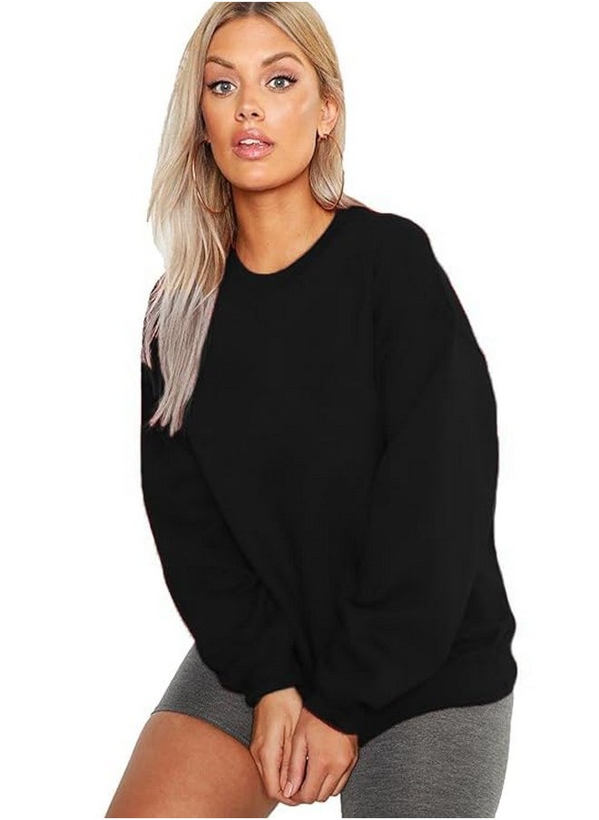 LEOTUDE - LEOTUDE Women's Loop Knit Oversized Round Neck Loose Fit Sweatshirt (GRLW11RED_P_Black1_XL) - Image 1