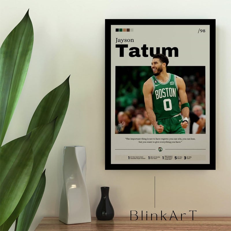 BLINKART BLINAKRT Jayson Tatum NBA BasketBall Player Synthetic Wood Photo Framed Wall Hanging Poster For Room Office Bedroom Living Boys and Girl Room Home Wall Hanging13 10 Inches  - Image 2