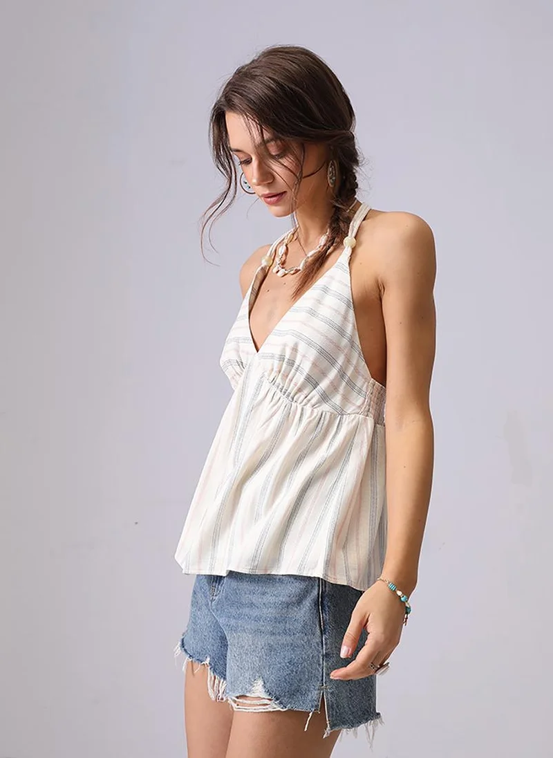 YUNIQEE Off white Halter Neck Sleeveless Vest Top