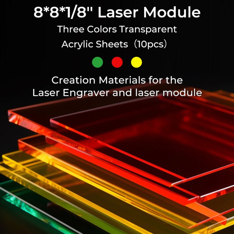 Creality 8x8x1/8'' Three Colors Transparent Acrylic Sheets 10pcs Suitable for CO2 engravers and Falcon series Engraving Machine DIY 3D Printing Models- 4 Transparent Yellow + 3 - Image 5