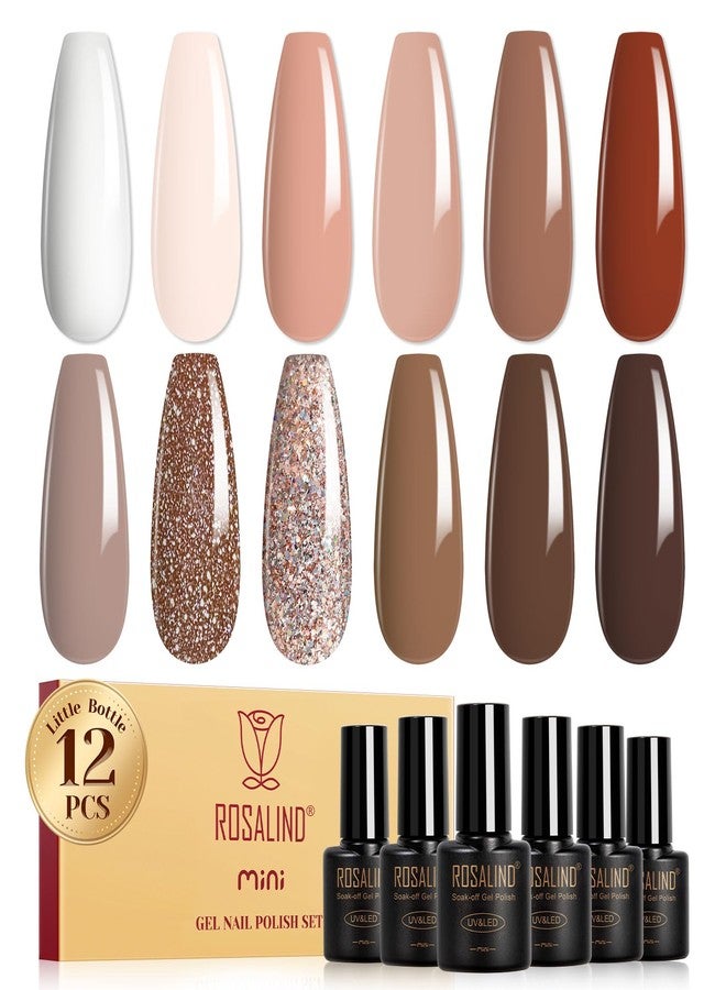 ROSALIND Nude Brown Gel Nail Polish Set, 12 Colors White Nude Brown Gel Polish Soak Off Classic Gel Polish Set for Nail Art Gift - Image 1