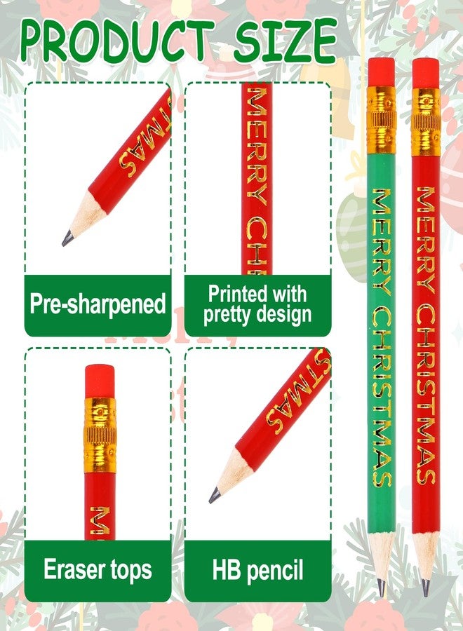 Whaline 50Pcs Christmas Short Pencils with Erasers Gold Foil Merry Christmas Wood Writing Pencil Red Green Holiday Golf Half Pencil for Xmas Winter Stationery Party Favors, 2 Styles - Image 2