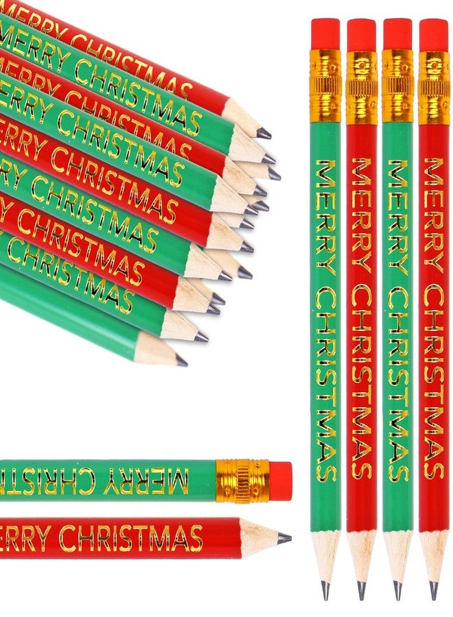 Whaline 50Pcs Christmas Short Pencils with Erasers Gold Foil Merry Christmas Wood Writing Pencil Red Green Holiday Golf Half Pencil for Xmas Winter Stationery Party Favors, 2 Styles - Image 1