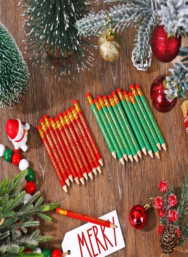 Whaline 50Pcs Christmas Short Pencils with Erasers Gold Foil Merry Christmas Wood Writing Pencil Red Green Holiday Golf Half Pencil for Xmas Winter Stationery Party Favors, 2 Styles - Image 3