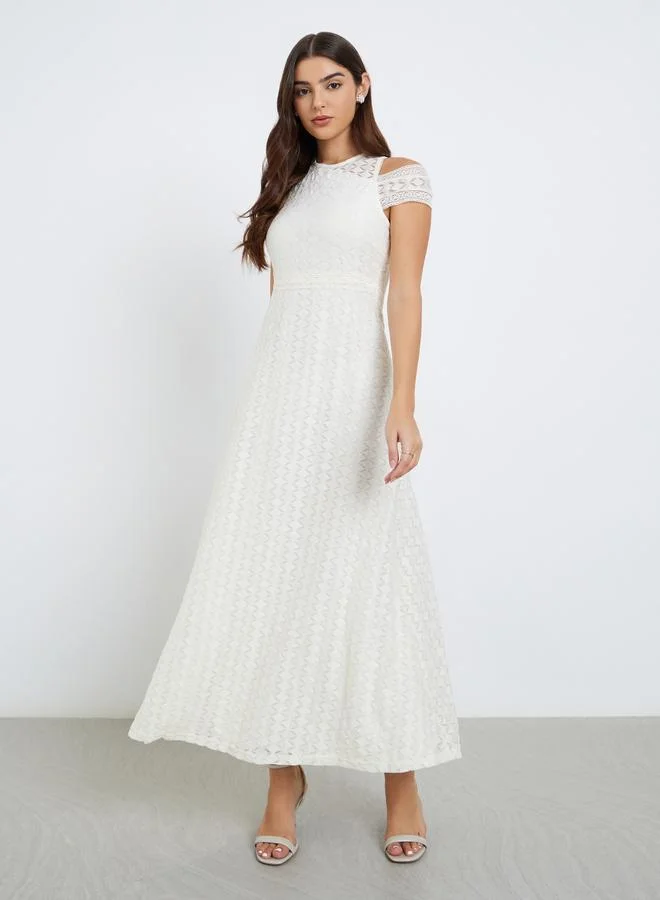 Styli Styli Lace Short Sleeves A-Line Maxi Dress