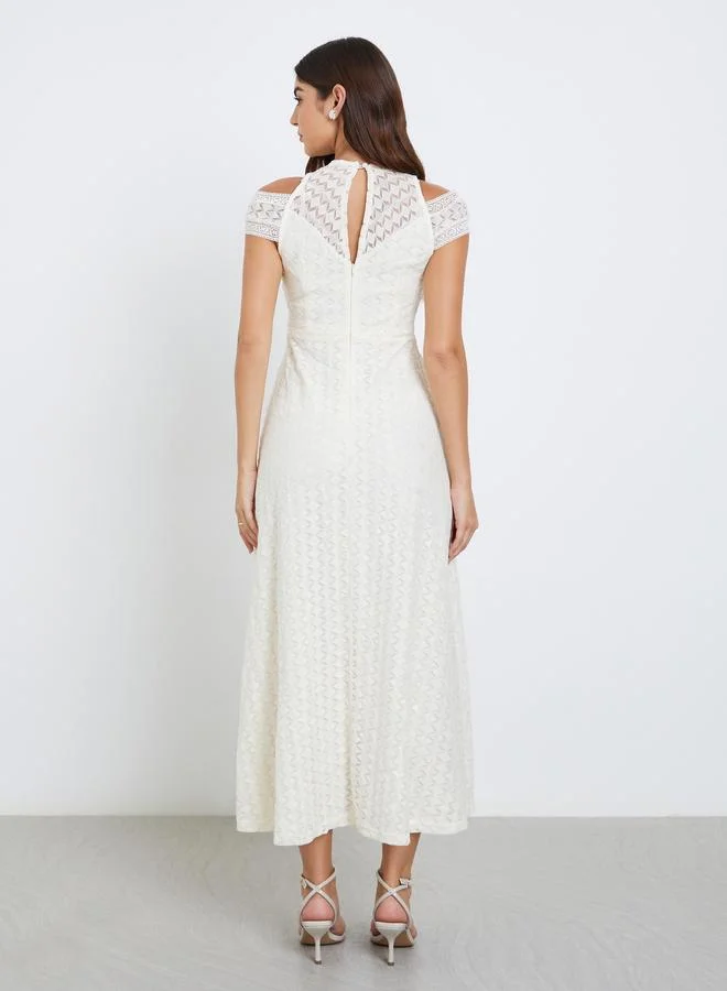 Styli Styli Lace Short Sleeves A-Line Maxi Dress