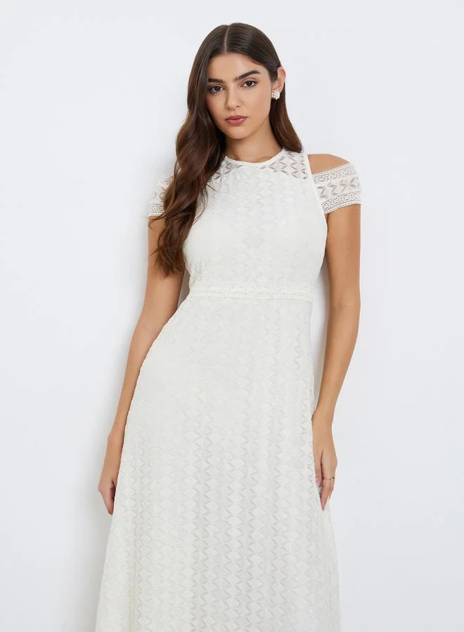 Styli Lace Short Sleeves A-Line Maxi Dress