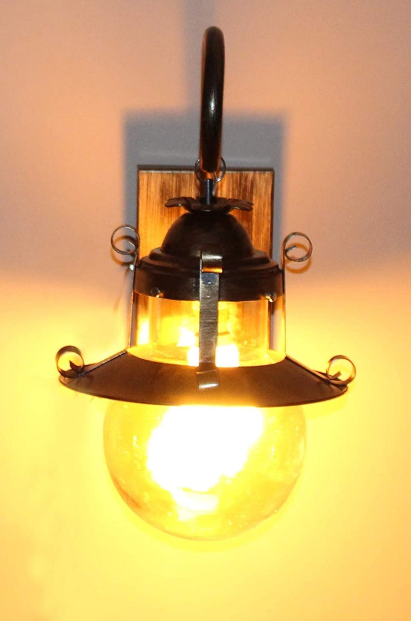 SVDK Golden Antique Style Metal and Glass Wall Light Lamp Pack of 2 Bulb Not Included - Image 3