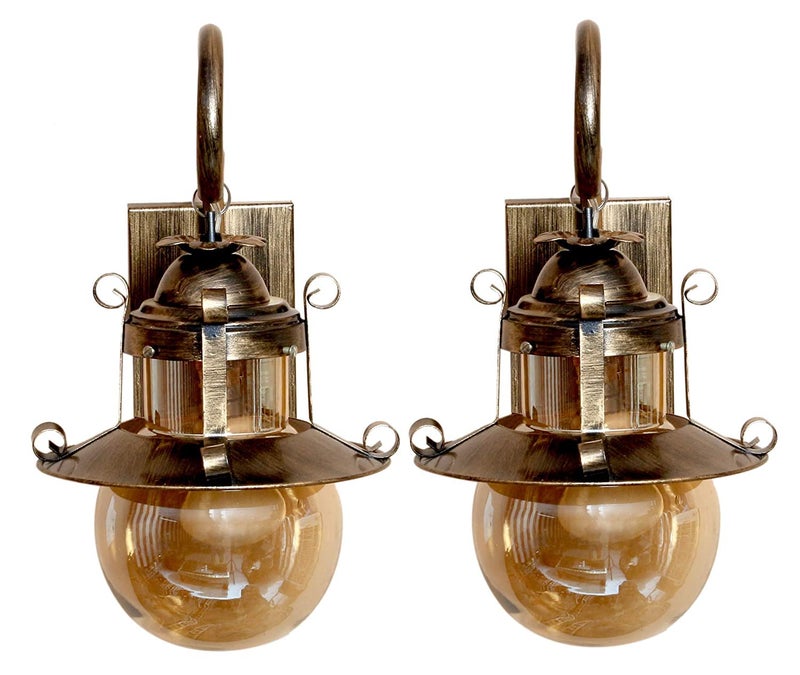 SVDK Golden Antique Style Metal and Glass Wall Light Lamp Pack of 2 Bulb Not Included - Image 1